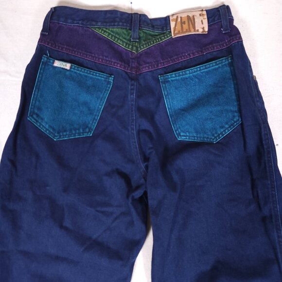 Zena Blue Jeans Colorblock Womens 13 Blue Purple Green Retro 80s 90s FLAW - Picture 12 of 14